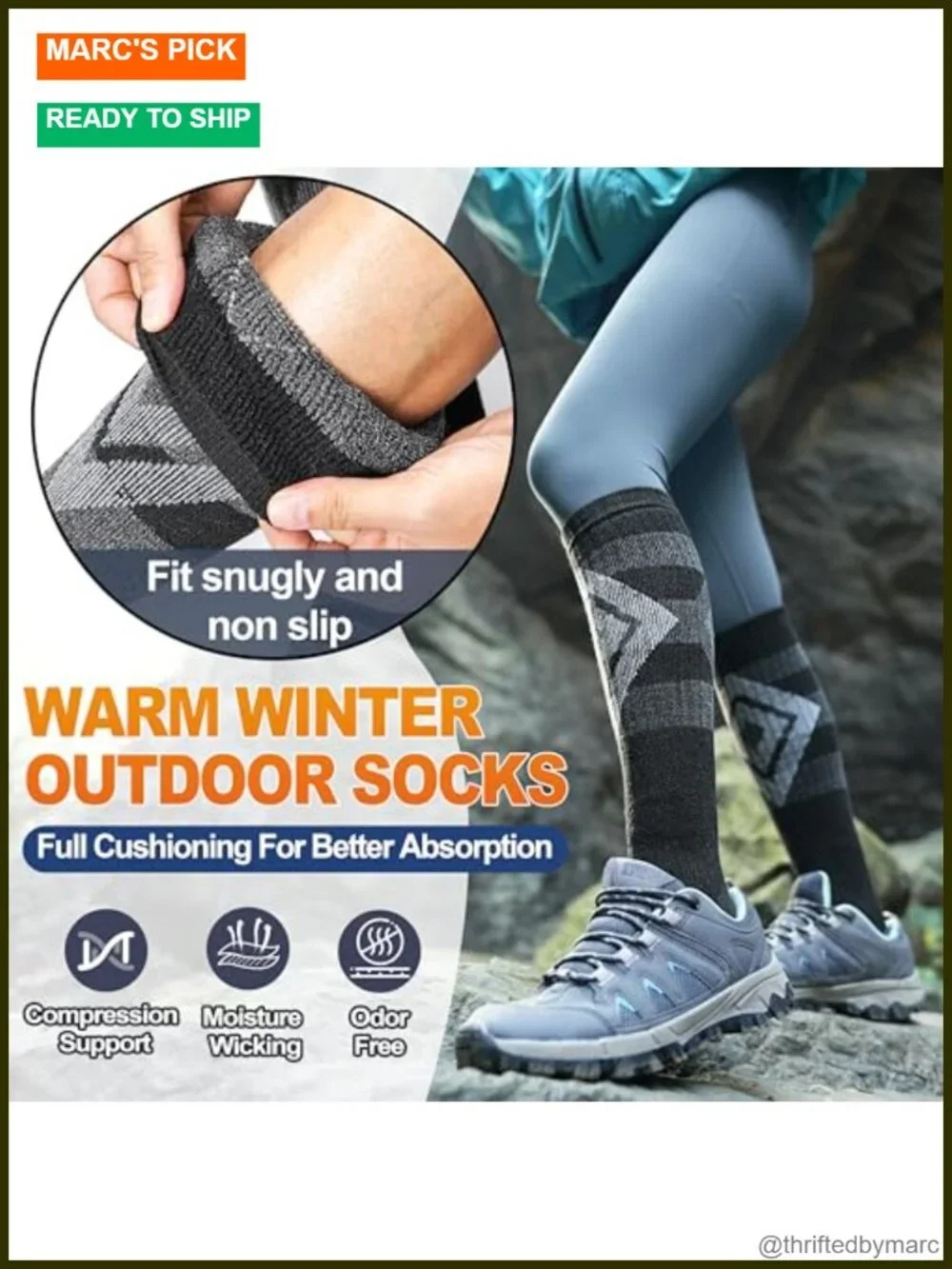 3 Pairs Merino Wool Ski Socks Thermal Winter Thick Knee High for Snowboarding